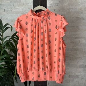Ann Taylor Peach Coral Boho Ruffle Collar Sleeve Blouse Size L New with Tags